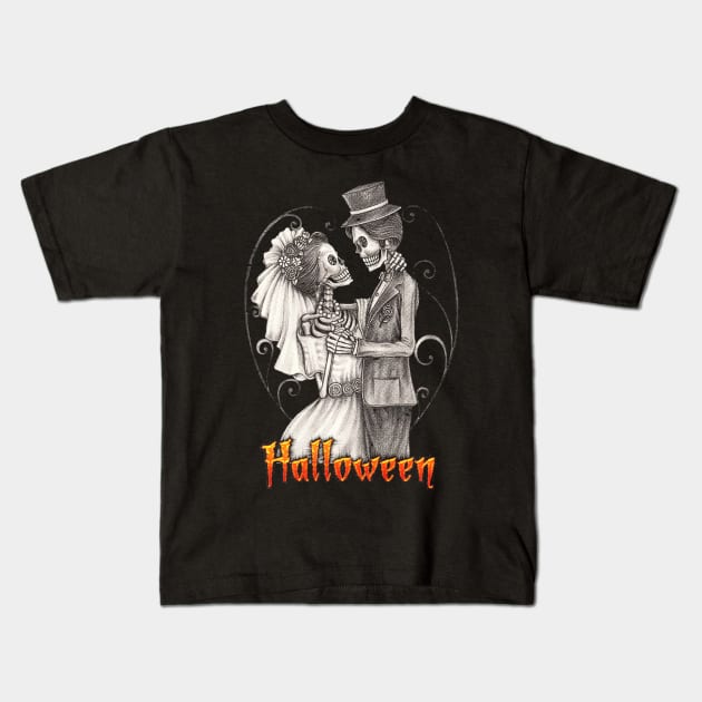 Halloween Wedding Day in October Bride and Groom Kids T-Shirt by schaefersialice
